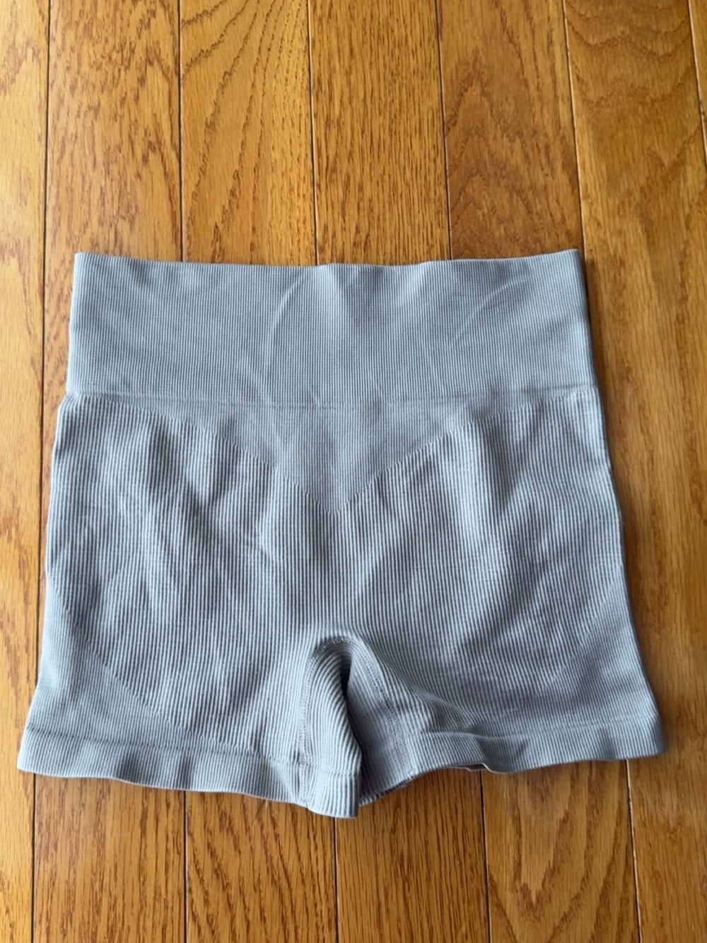 Garage Ribbed High-Waist Bike Shorts — Light Gray